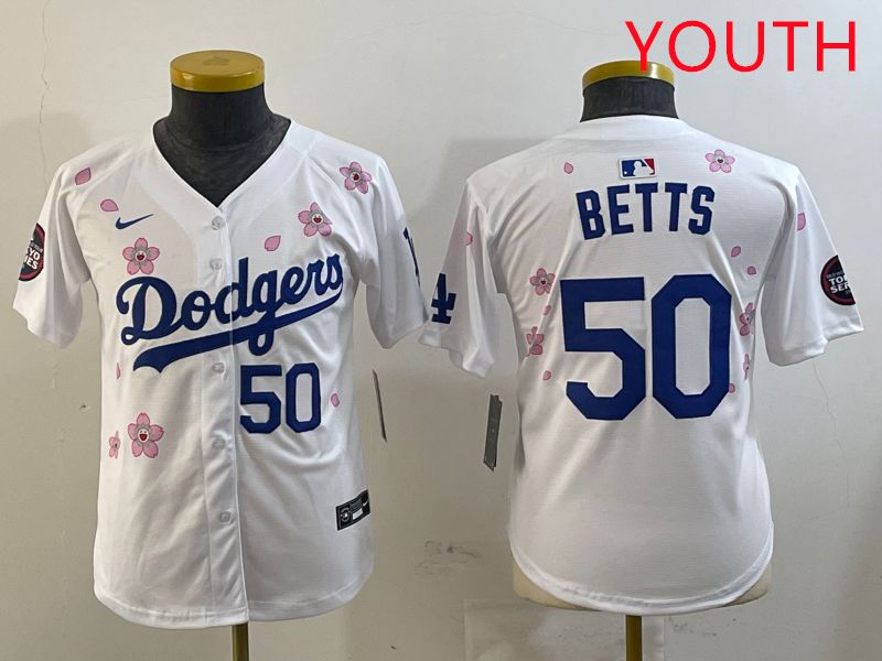 Youth Los Angeles Dodgers 50 Betts White Sakura Edition 2025 Nike MLB Jersey style 6